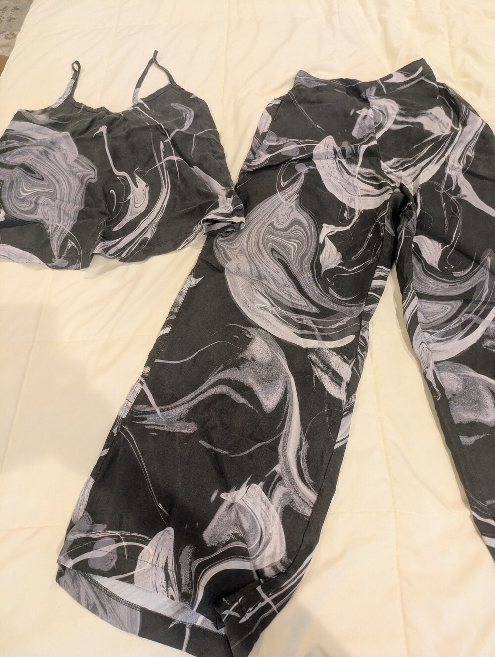 Athleta Black & White Marble Wide-Leg Pants and Tank PJ Set, XXS, NWOT